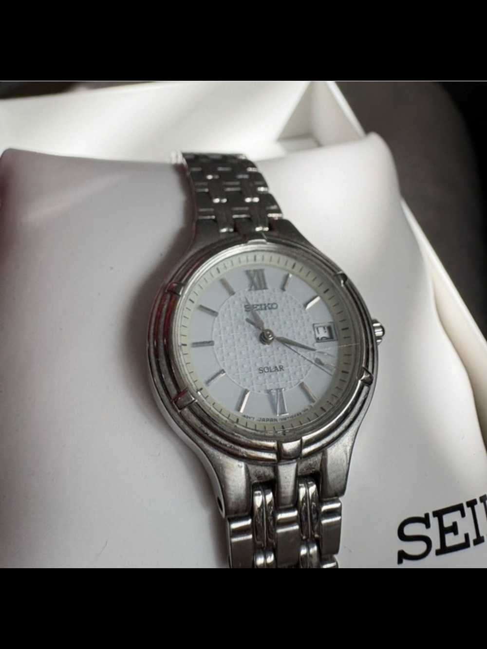 Seiko Solar Stainless Steel Women's Watch - White Dial